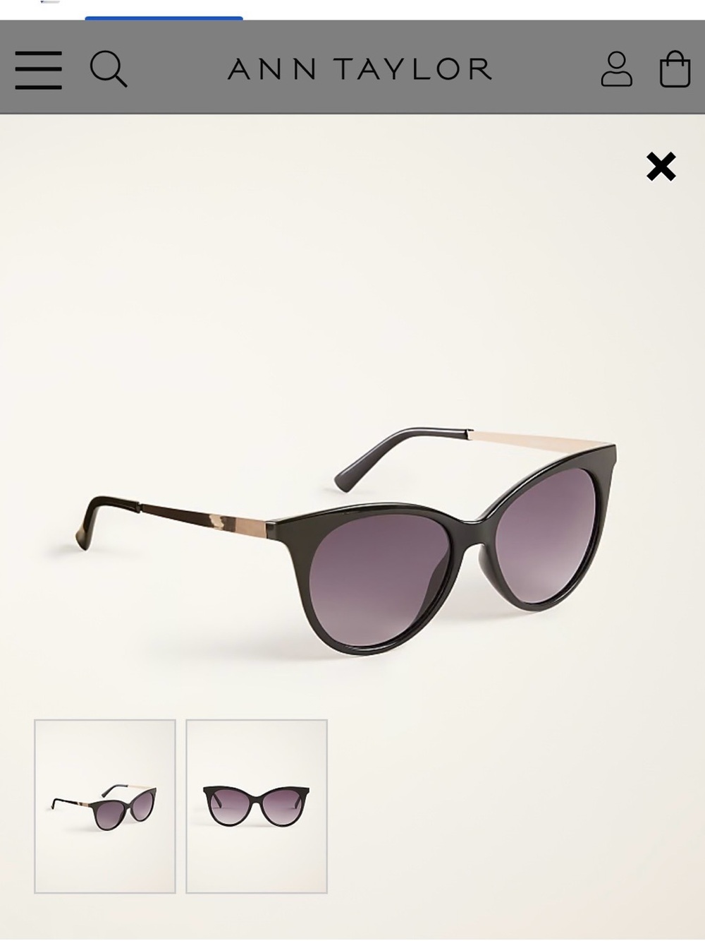 Ann Taylor Black Cat-Eye Sunglasses with Purple Gradient Lenses